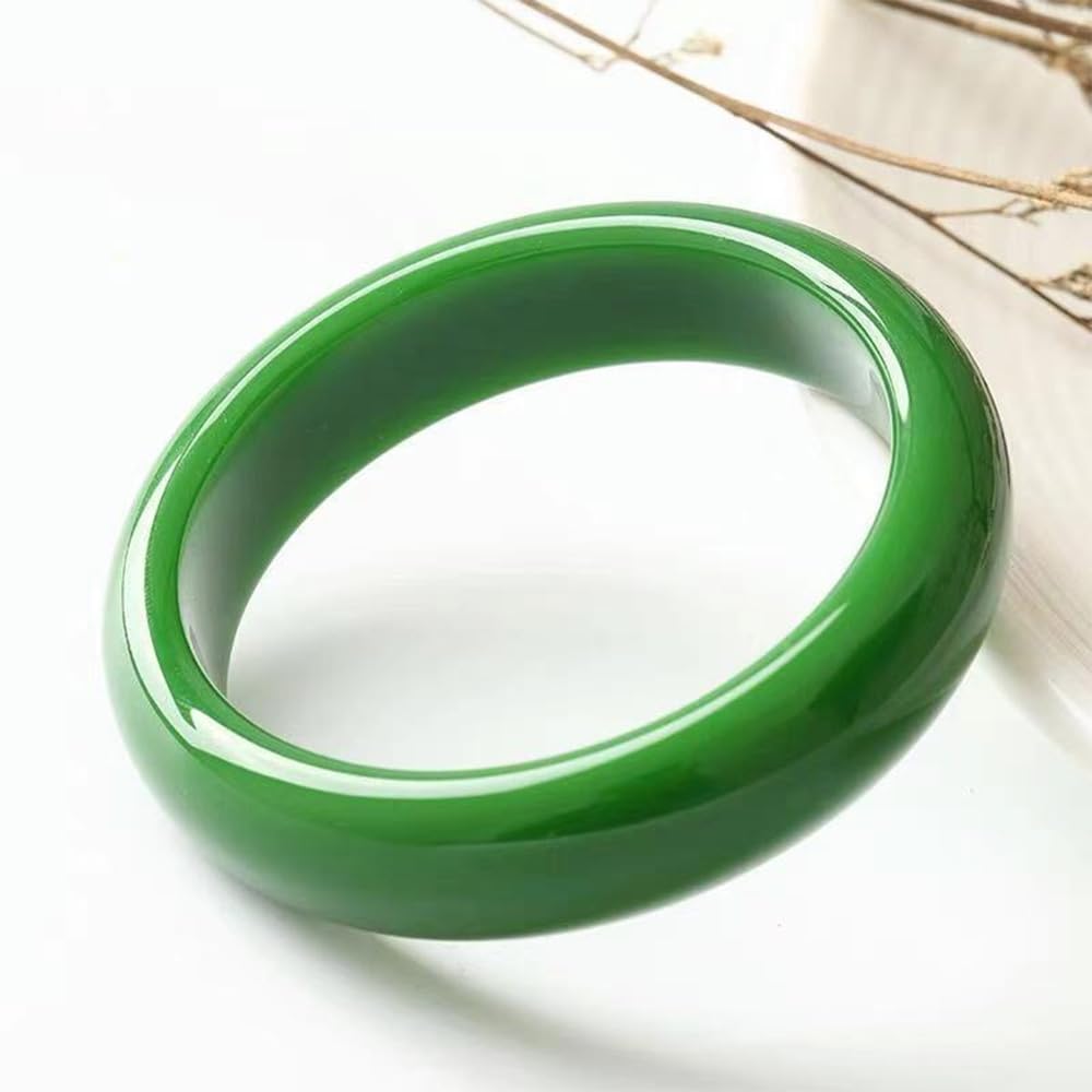 sunglnl Jade Bracelet For Women, Green Stone Bangle Natural Gradient Chinese Style Bracelets With Box Wealth Fortune Healing Protection Good Luck Jewelry Gift (Emerald Green, 64mm/2.51in)