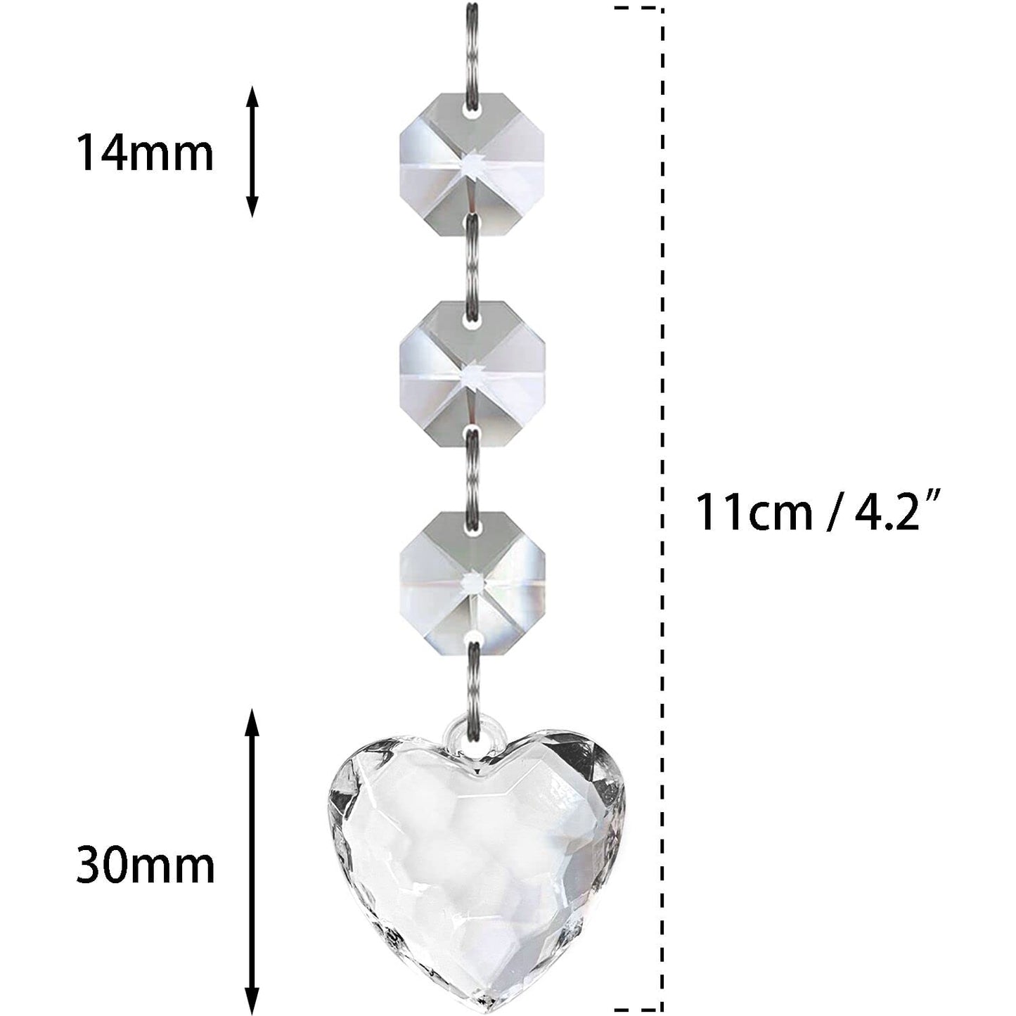 Jishi 30pk Crystal Heart Ornaments for Christmas Tree Decorations, Acrylic Hanging Crystals for Centerpieces Valentines Day Decor, Clear Plastic Heart Prism Drop Pendant Suncatcher Chandelier Crystals