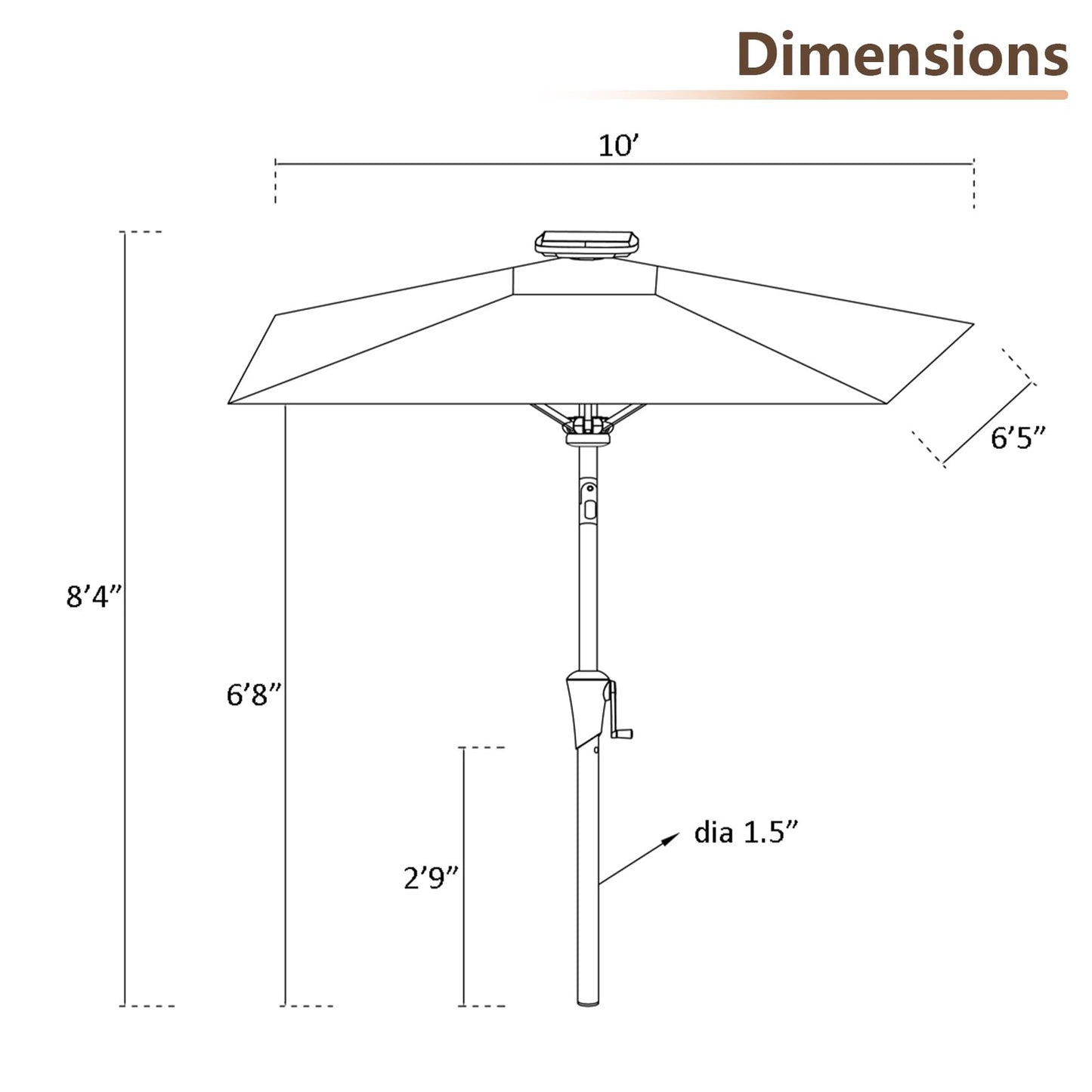 C-Hopetree 6.5 x 10 ft Rectangular Outdoor Patio Market Table Umbrella with Solar LED Lights, Navy Blue