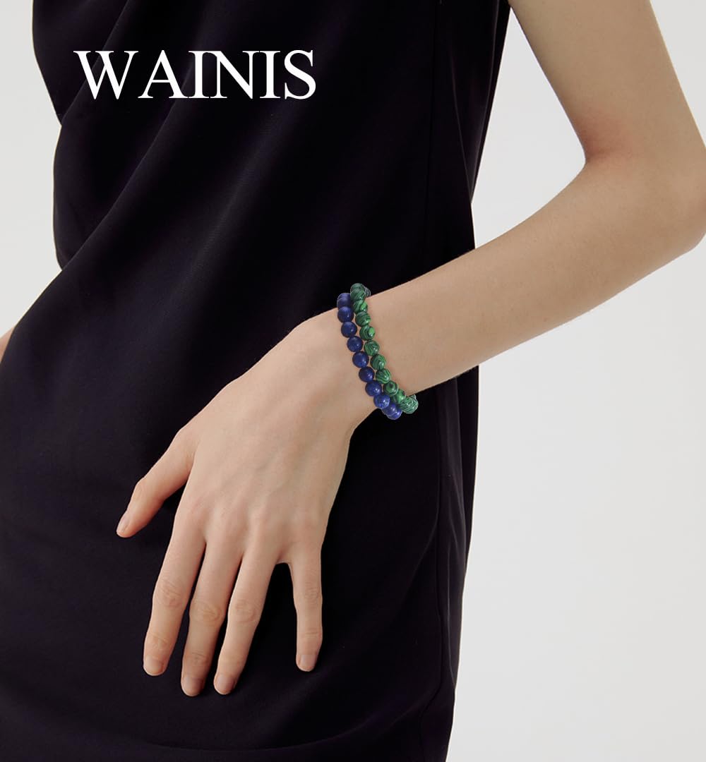 WAINIS 12PCS 8mm Natural Crystal Bracelets for Women Men Semi-Precious Gemstone Beaded Bracelets Round Beads Gemstones Stretch Yoga Bracelet Jewelry Gift