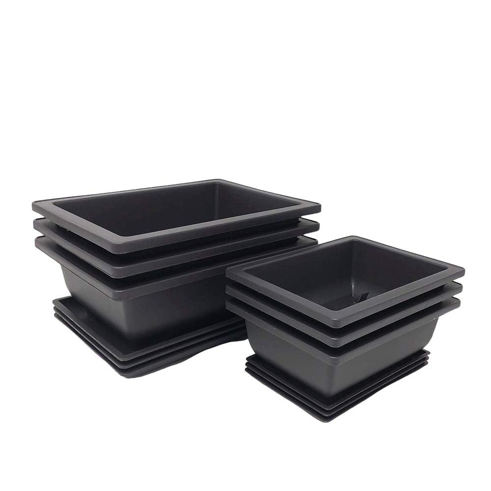 Tinyroots Bonsai Training Pots with Humidity Trays - Built in Mesh, 6" and 8" Large Planter Combo Pack + Made from Durable Shatter Proof Poly-Resin (Set of 6 Pot Set)…