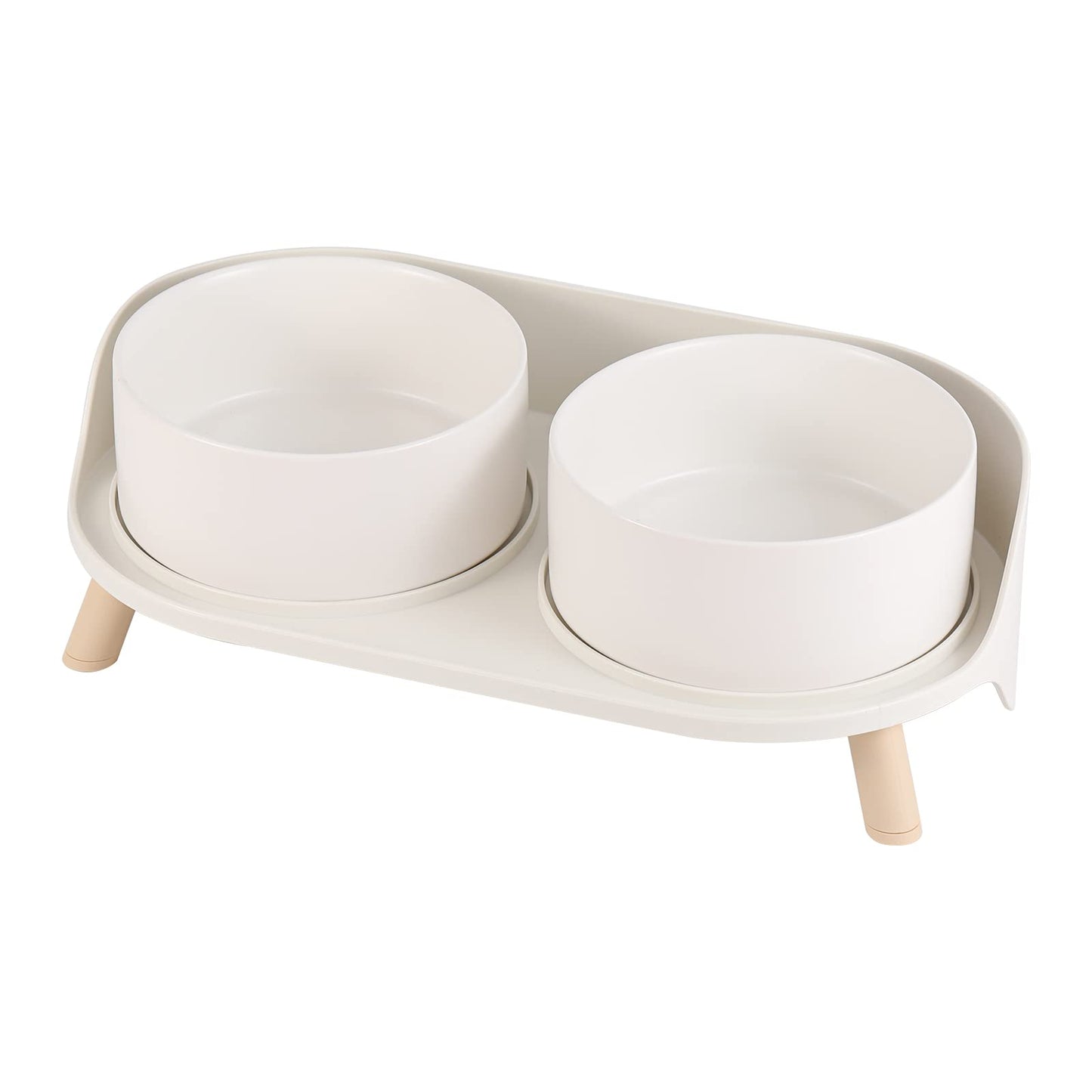 Elevated Ceramic Dog Bowl Set - Double Dog Feeding Bowls with Stand Splash Proof - Raised Dishes for Food and Water - Ideal for Small to Medium Dogs - 2 x 850 ml - 28.74 oz - White
