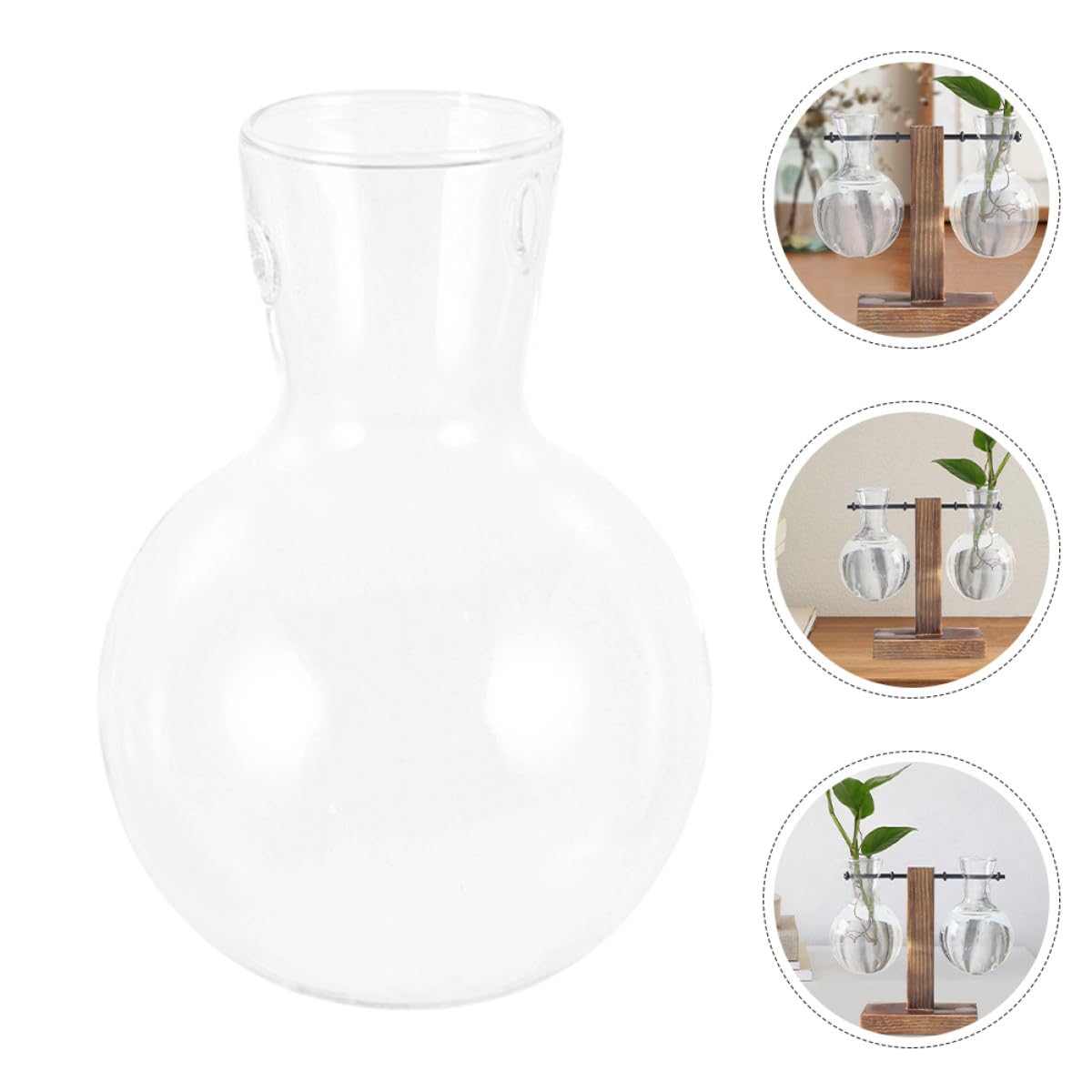 ULTECHNOVO 3pcs High Borosilicate Glass Hydroponic Plant Containers with Wooden Stand, Terrarium Holders for Home Decor and Indoor Propagation