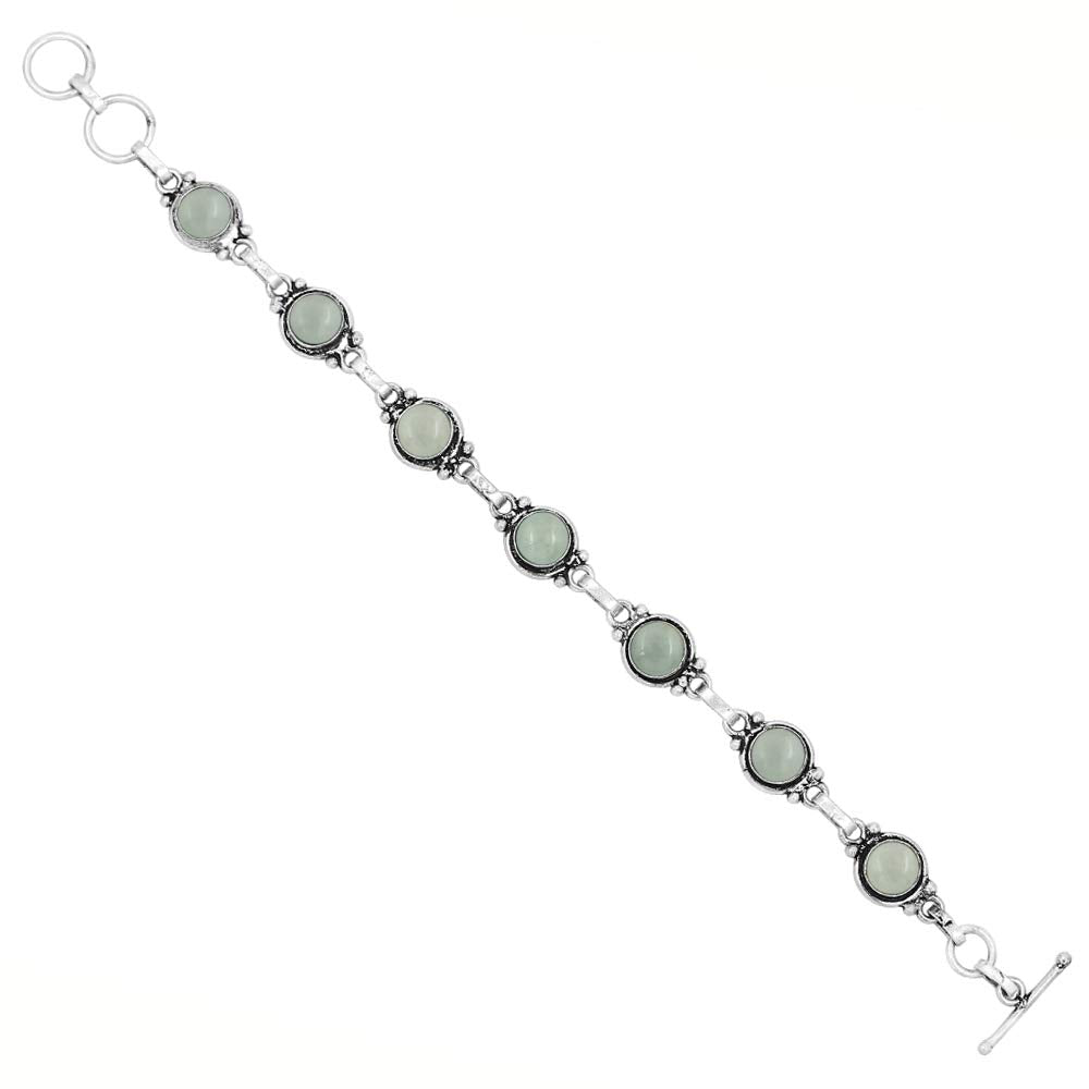 Natural Aquamarine 925 Silver Plated Round Gemstone Adjustable Bracelet for Women - March Birthstone Bohemian Vintage Style Handmade Jewelry Bracelet - Gift for Her