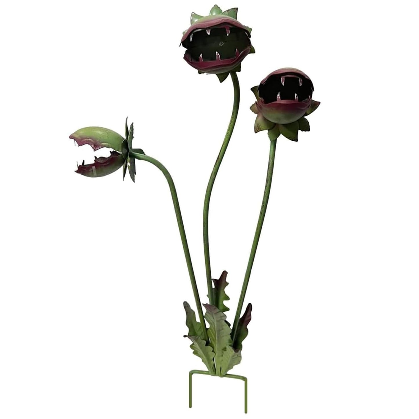 AIZHIYI Whimsical Metal Carnivorous Plant Garden Stake, 25 Inch Venus Flytrap Yard Art Sculpture, Decorative Outdoor Lawn Ornament for Patio Flower Bed Unique Quirky Garden Gift