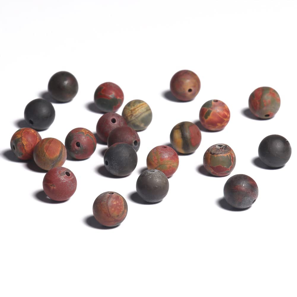 Yochus 48pcs Natural Matte Picasso Jasper Gemstone Beads，8mm Frosted Round Loose Stone Beads for Jewelry Making Earring Bracelet Necklace DIY Crafts