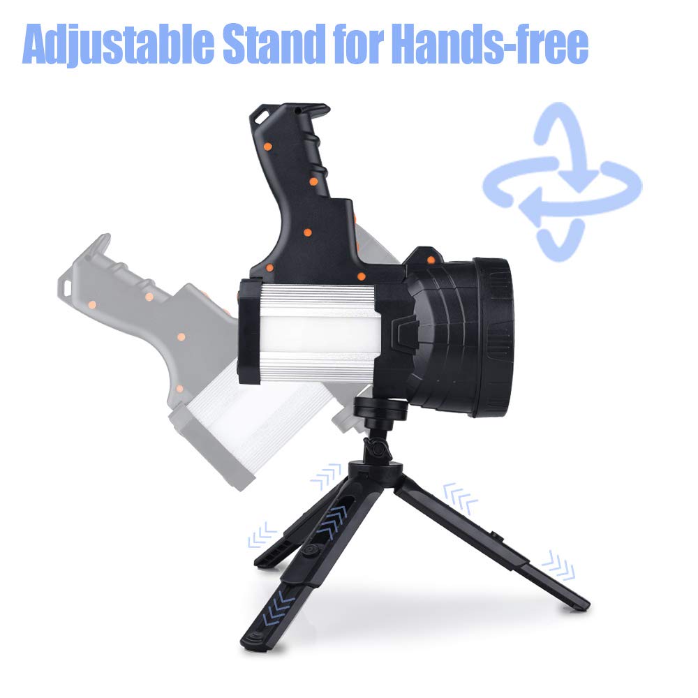 YIERBLUE Rechargeable Spotlight, Super Bright 2000000 High Lumen LED Handheld Spotlight Long Lasting Large Flashlight Searchlight and Flood Camping Flashlight with Foldable Tripod