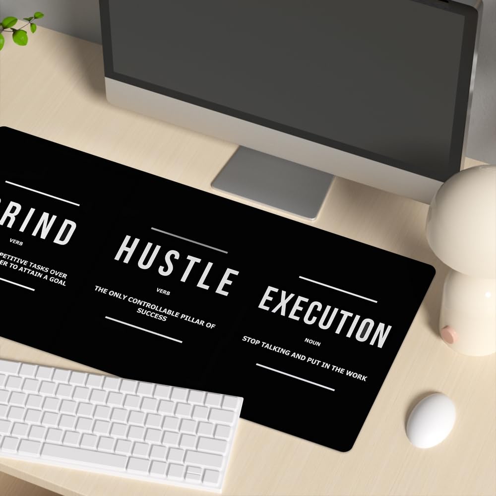 Reateforin Motivational Office Long Mouse Pad Desk Pad Big Mouse Mat Inspirational Black Keyboard Hustle Desktop Entrepreneur Quote Mousepad for Mens Teens Gifts Daily Reminder 31.5"x15.7"