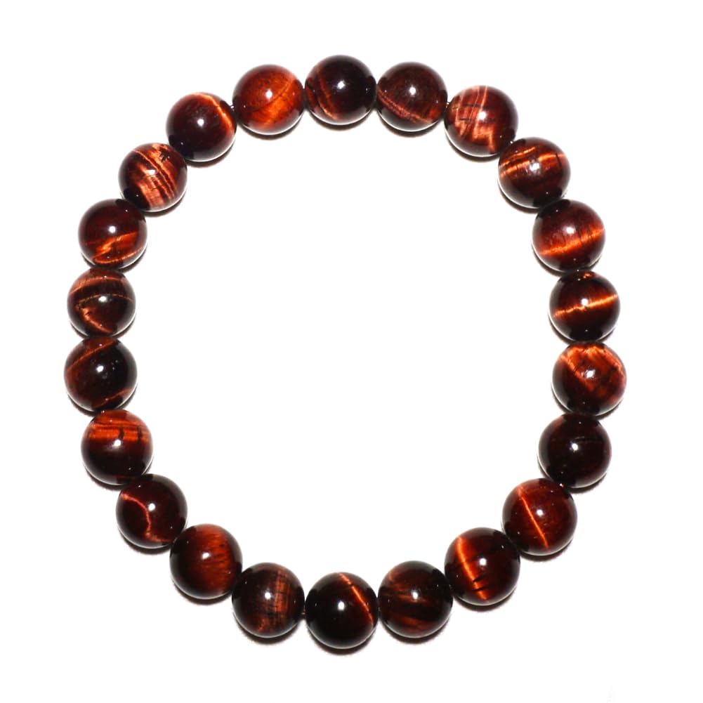 8MM Red Tigers Eye Bracelet for Women Men | Handmade Motivation Energy Protection Root Chakra Crystal Jewelry | Natural Delicate Fire Stone Beads | Beading Tool Kit - Fits for 6.5-7.5" Small Wrist