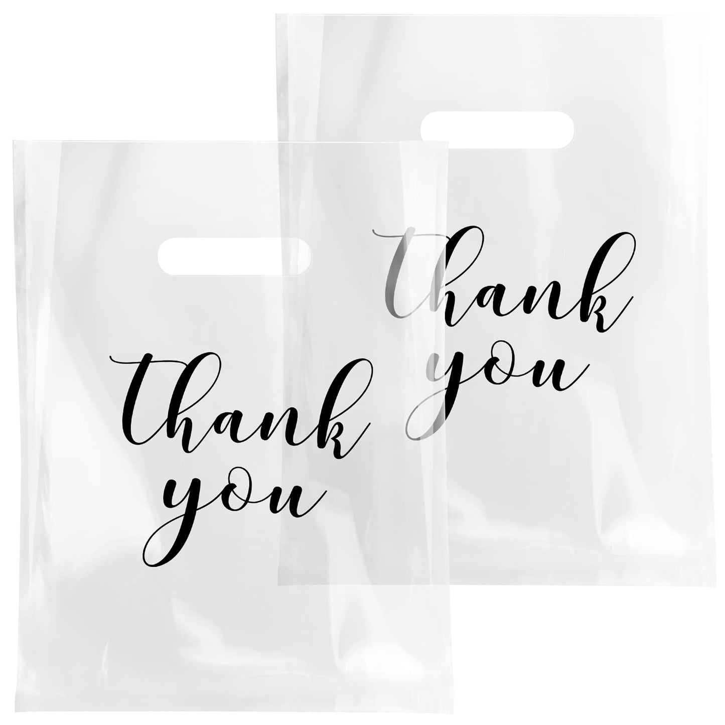Crtiin 100 Pcs Clear Merchandise Bags Thank You Shopping Bags with Die Cut Handles T Shirt Plastic Packaging for Small Business Retail Boutique Stores Gifts (9 x 12 Inch)