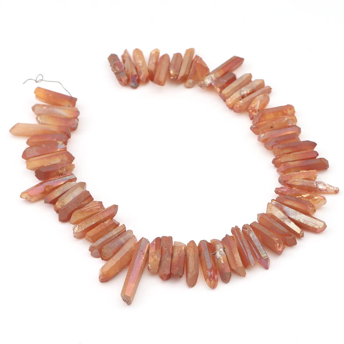 BEADIA Beige Titanium Coated Crystal Quartz Spike Point Stick Beads Rough 1.0"-1.5" for Jewelry Making 15 Inch/Strand