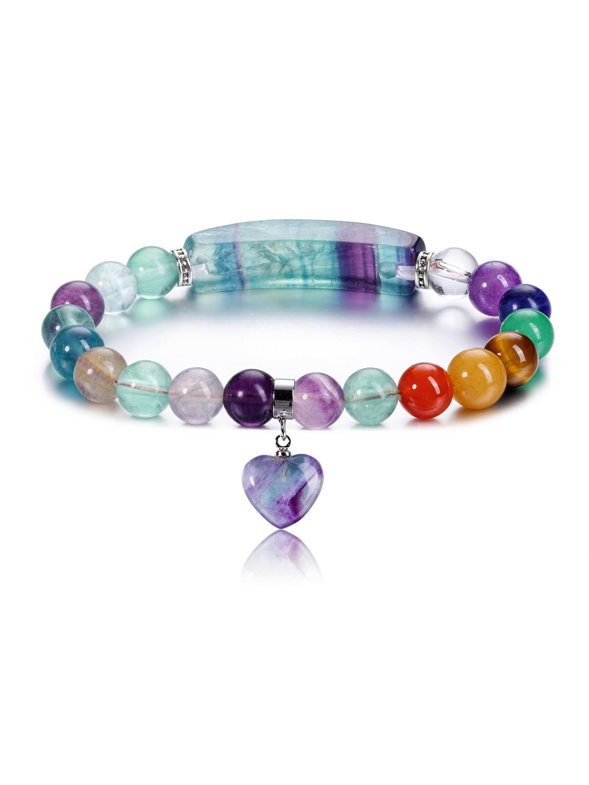 Jovivi 7 Chakra Bracelets for Women Men Natural Chakra Gemstones 8mm Round Beads Fluorite Crystal Heart Bracelet Reiki Healing Stones Energy Stretch Bracelet Jewelry Gifts