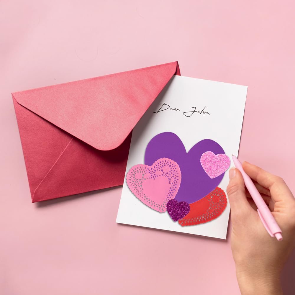 ArtCreativity 126+ Pcs Valentine's Day Heart Doilies Card Crafts for Kids - Valentine Day Crafts for Classroom Parties - Valentines Craft Supplies Kits with Heart Doilies and Glitter Foam Stickers