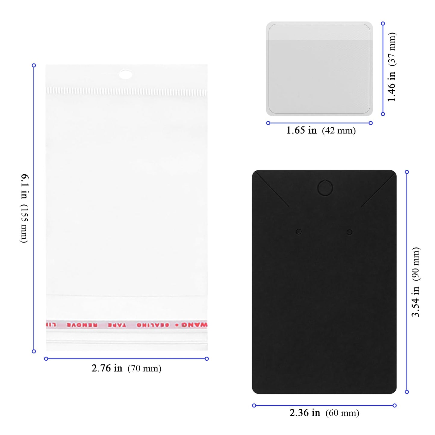YUENPUN 300Sets Necklace Display Cards with Adhesive Pouches and Plastic Clear Jewelry Packaging Bags, Necklace Cards for Display Storage Selling Jewelry, Black