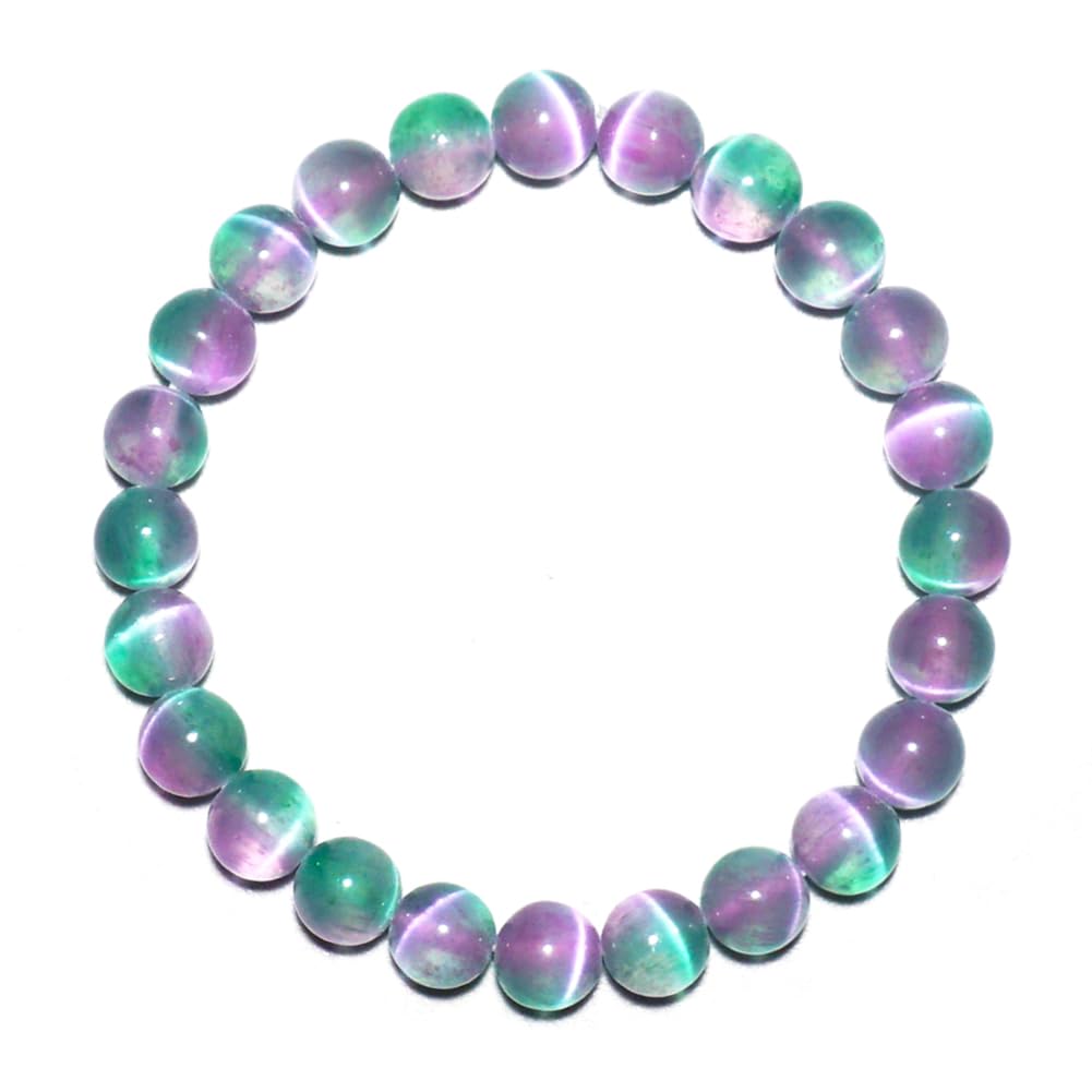 8mm Selenite Bracelet | Color-Coated Purple and Green Natural Crystal | Handmade Meditation Bracelet for Women Men | Iridescent Rainbow Effect | Beading Tool Kit - Adjust to 6.5-7.5 inch Wrist Size