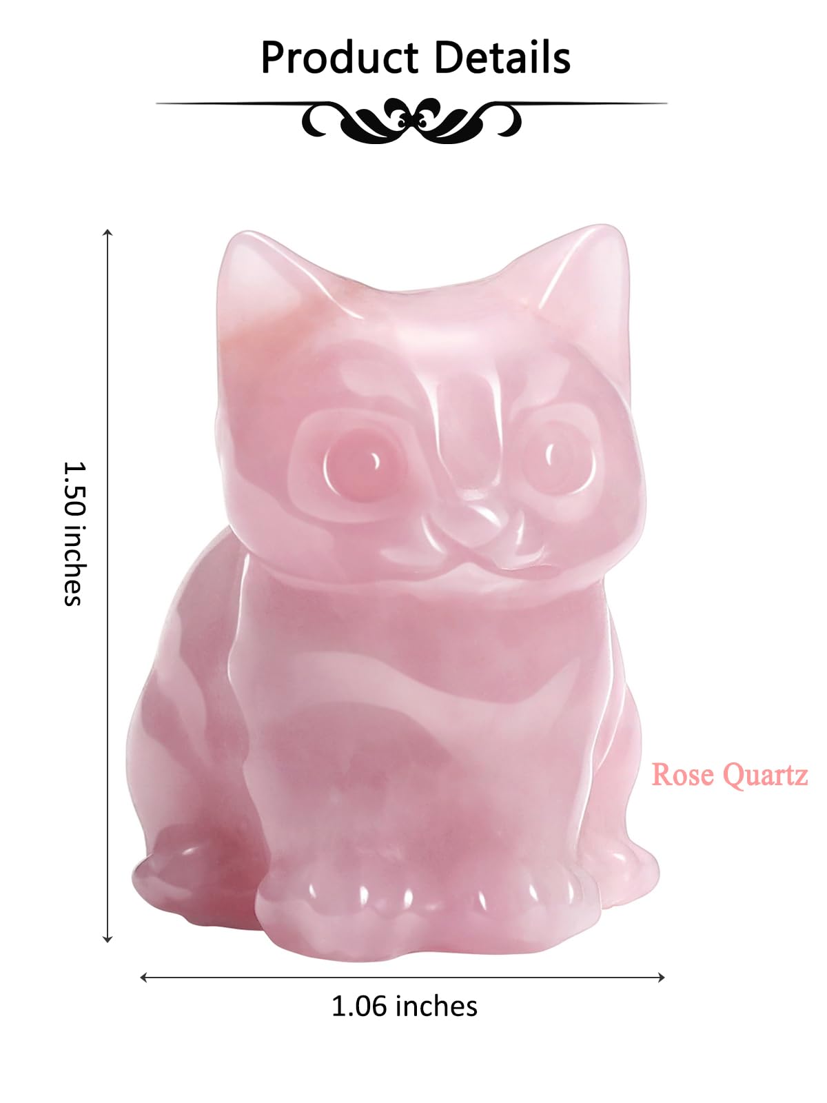CrystalTears Rose Quartz Crystal Cat Figurine Carved Healing Crystal Gemstone Cat Lucky Cute Stone Cat Statue for Home Office Desk Meditation Decor Crystal Gifts for Women Men Cat Lover Christmas