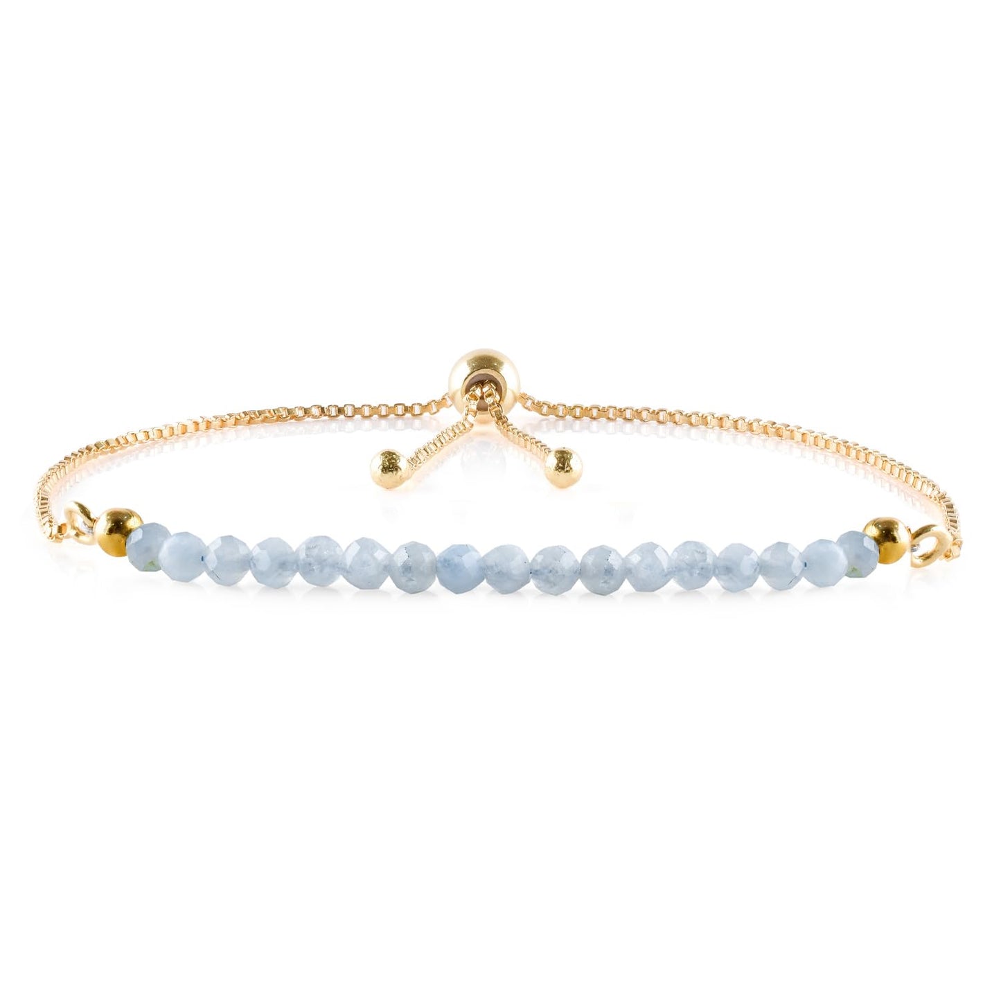 InfinityGemsArt Aquamarine Bracelets For Women March Birthstone Jewelry Micro Blue Beads Beaded Stone Bolo Slider Crystals Gemstones Bracelet, 14K Gold Plated Adjustable Chain, Mother's Day Jewelry For Mom
