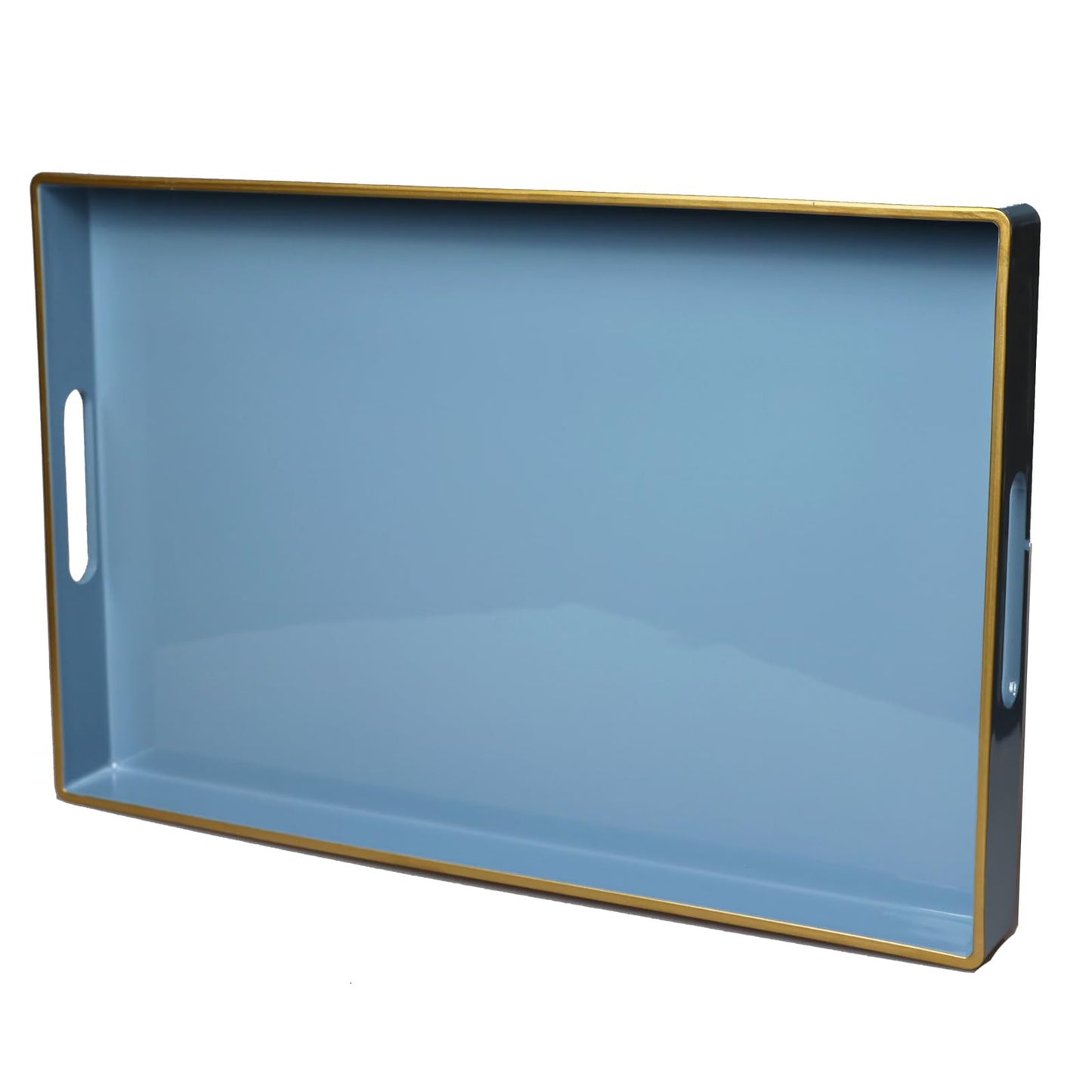 Spsyrine Blue Decorative Serving Tray with Handles, Elegant Plastic Coffee Table Tray for Ottoman, Living Room, Home Decor 15.6" X 10.2" Light Blue