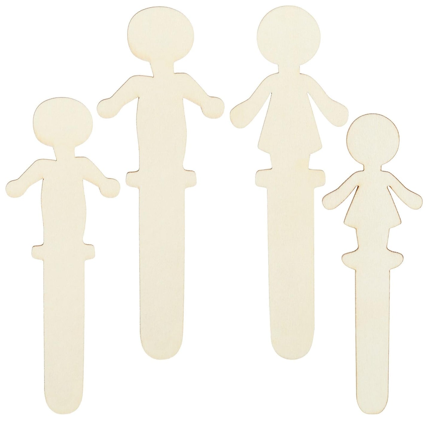 Juvale Unfinished People-Shaped Popsicle Sticks for Crafts - 100 Pack Poplar Wood, Mom & Dad 6in & Son & Daughter 5in - Wooden Mini Figures for Art & Wooden People