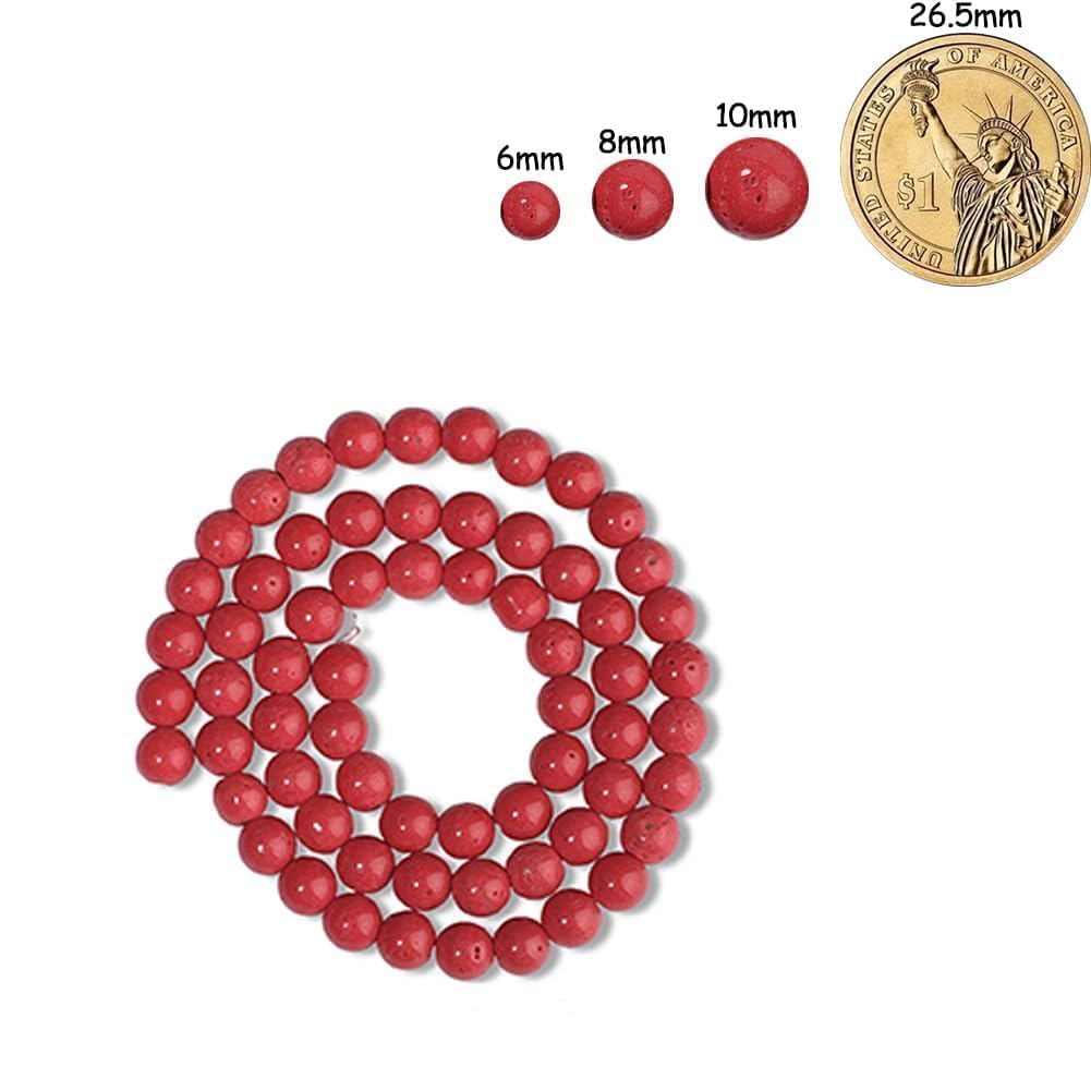 Yochus 45pcs Red Coral Beads，8mm Healing Power Natural Stone Round Loose Gemstone Beads for Jewelry Making Earring Necklace DIY Crafts