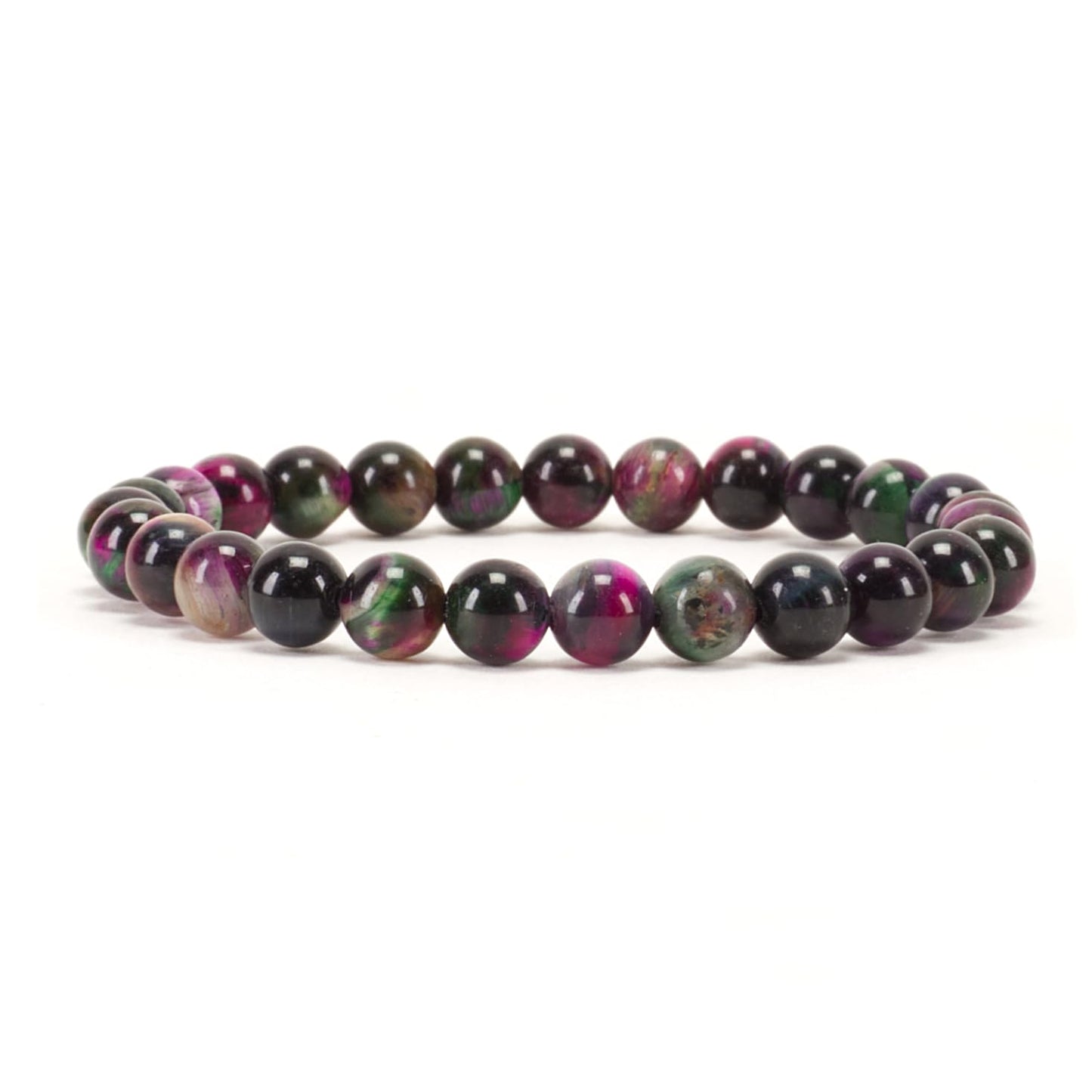 Cherry Tree Collection - Small, Medium, Large Sizes - Gemstone Beaded Bracelets For Women and Men - 6mm Round Beads (Rainbow Tiger's Eye - Medium)