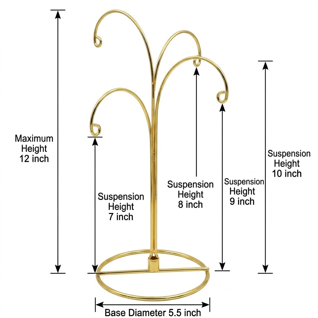 HOHIYA Ornament Display Stand 12 Inch 4-Arm Metal Holder for Christmas Ornaments Glass and Crystal Ball Decorations Art Craft Hanging Hanger Brass Gold 2 Pack