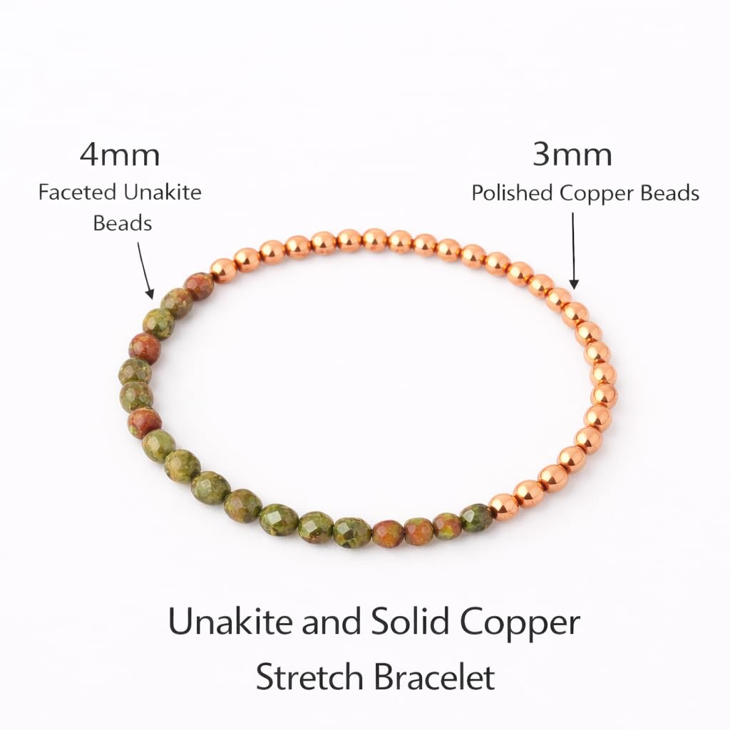 The Blue Yogi Unakite & Natural Copper Bead Bracelet for Men & Women – Healing Crystal Energy Bracelet for Protection & Positivity