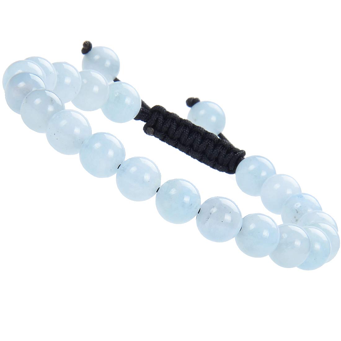 MASSIVE BEADS Gemstone Beaded Bracelets Natural Birthstone Healing Power Crystal Beads Macrame Adjustable(Aquamarine, 8mm)