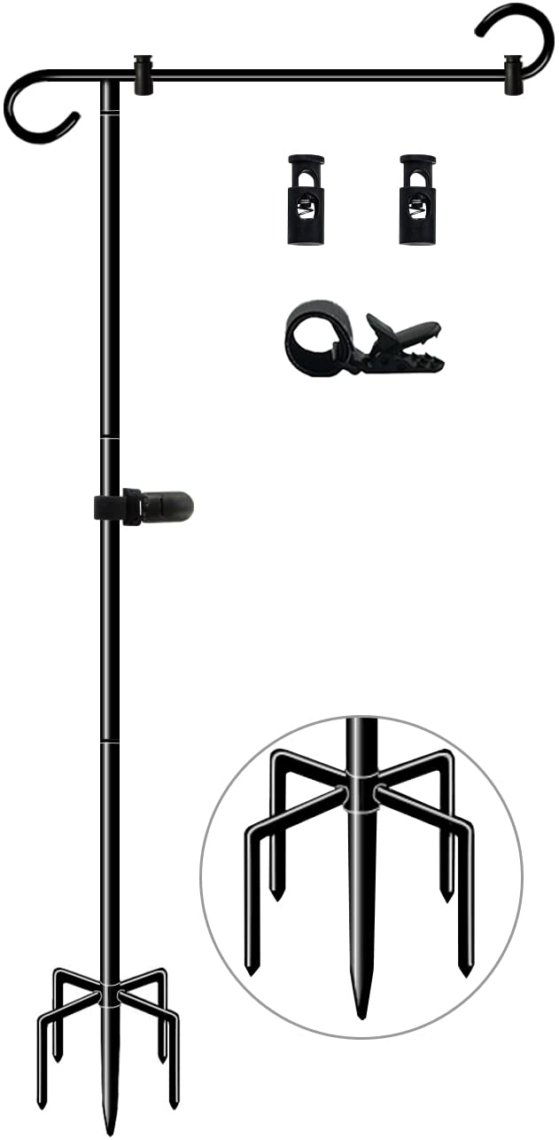 Whoonba 51 Inch Tall Garden Flag Stand Holder with 5 Prong base, Yard Flag Pole Holder for 12x18 Outdoor Small Flag Decor with Two Spring Stoppers and a Tiger clip, 1 Pack