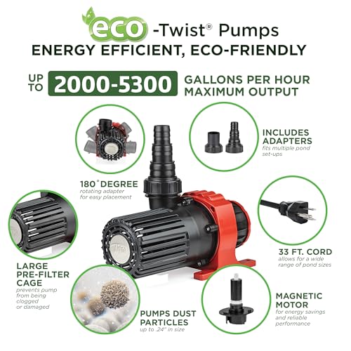 Alpine Corporation Eco-Twist Energy-Saving 5300GPH Pond Pump with Controller and 33-ft. Cord