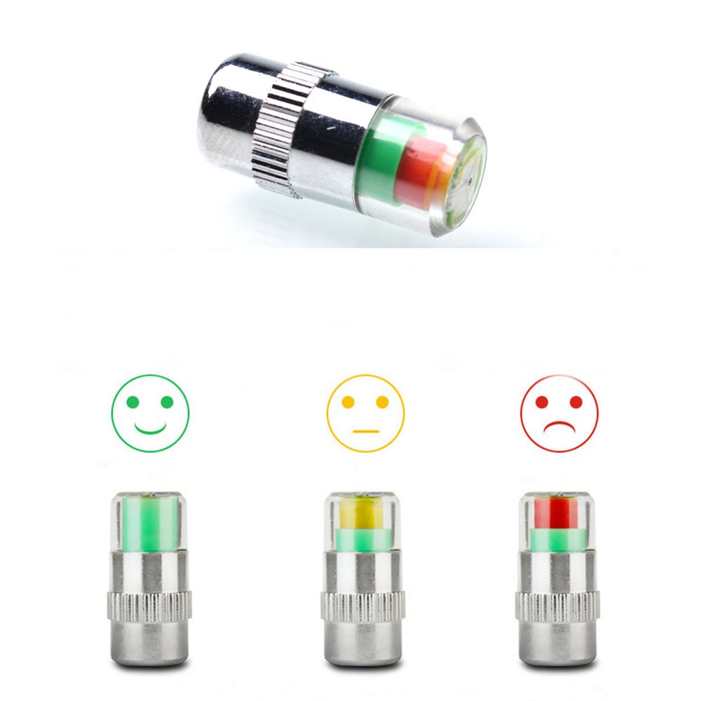 KURAMI Tire Valve Stem Caps,Tire Pressure Caps 32 PSI 2.2 Bar TPMS Tire Pressure Monitor Sensor Indicator 3 Color Eye Alert 4Pcs