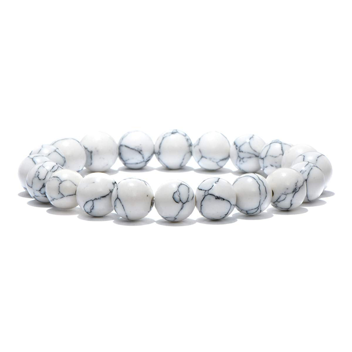 Natural Stone Beads 100pcs 10mm White Howlite Round Genuine Real Stone Beading Loose Gemstone Hole Size 1mm DIY Charm Smooth Beads for Bracelet Necklace Earrings Jewelry Making (White Howlite, 10mm)