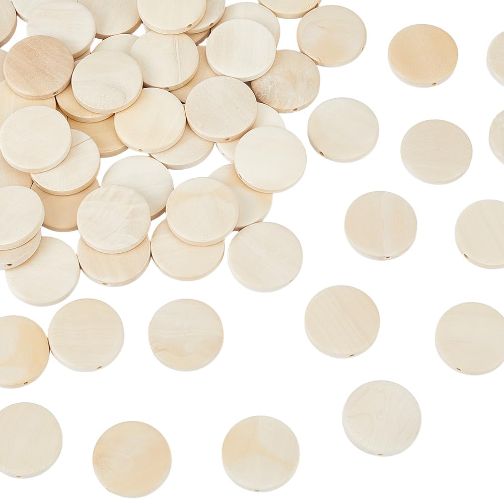 PONABEADIY 30MM 60PCS Unfinished Wooden Beads with Hole Natural Flat Wood Coin Flat Round Circle Macrame Slices Loose Spacer Bead Bulk for Jewelry Making Tassel Garland Home Decor DIY Crafts Supply