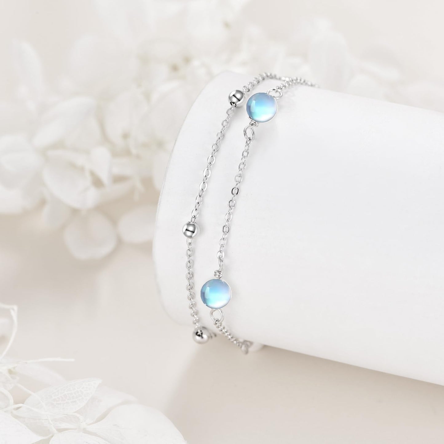 CRMAD Moonstone Bracelet for Women Sterling Silver Beach Jewelry Gift for Women (moonstone, bracelet 7+2'')