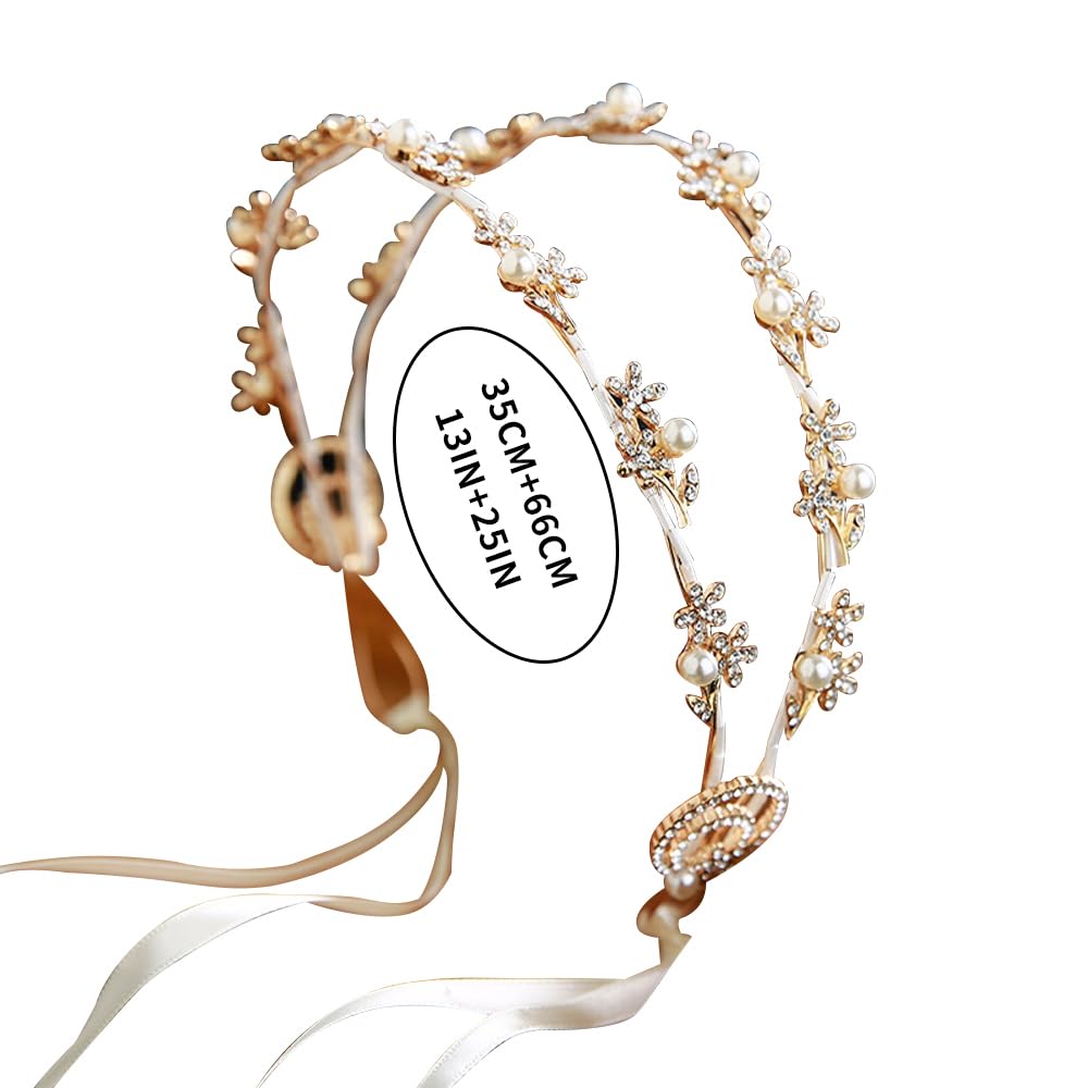 Efficewery Boho Floral Crown for Women– Adjustable Faux Silk Flower Headband, Handmade Wedding Hair Accessory for Festivals & Photoshoots, Flower Hair Crown for Women (Gold Flower Pearl, Adjustable)