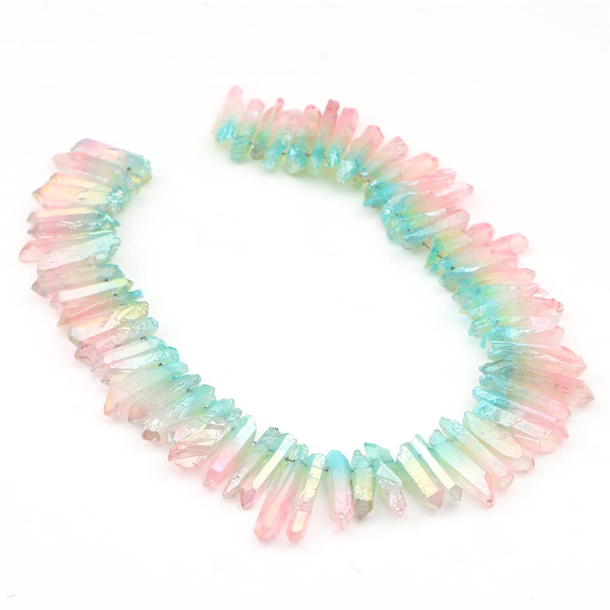 BEADIA Light Blue/Pink Titanium Coated Crystal Quartz Spike Point Stick Beads Rough 1.0"-1.5" for Jewelry Making 15 Inch/Strand