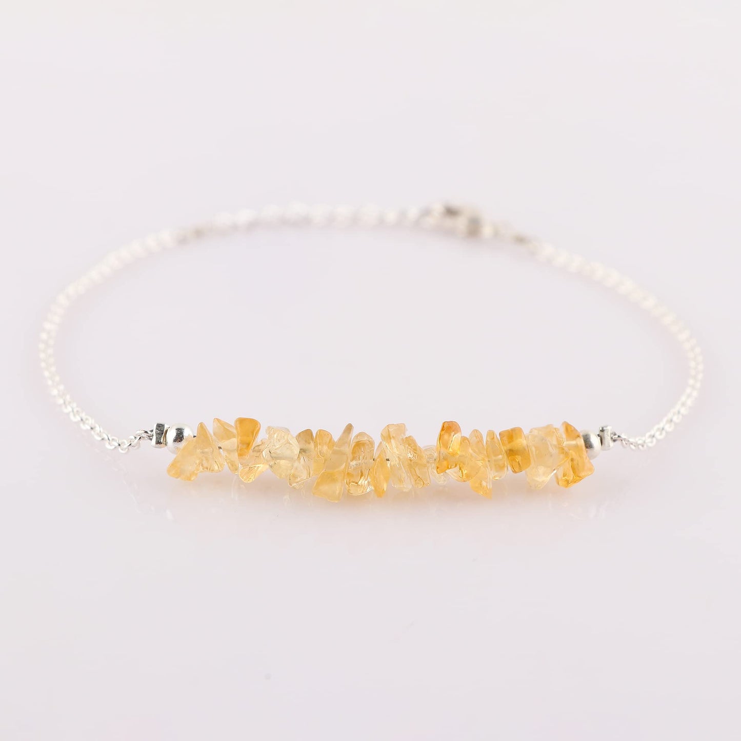 Gemimpression Handmade Citrine Chips Bar Bracelet – Natural Energy Healing Crystals – Silver Plated Adjustable 8 Inch Chain – Christmas Gift
