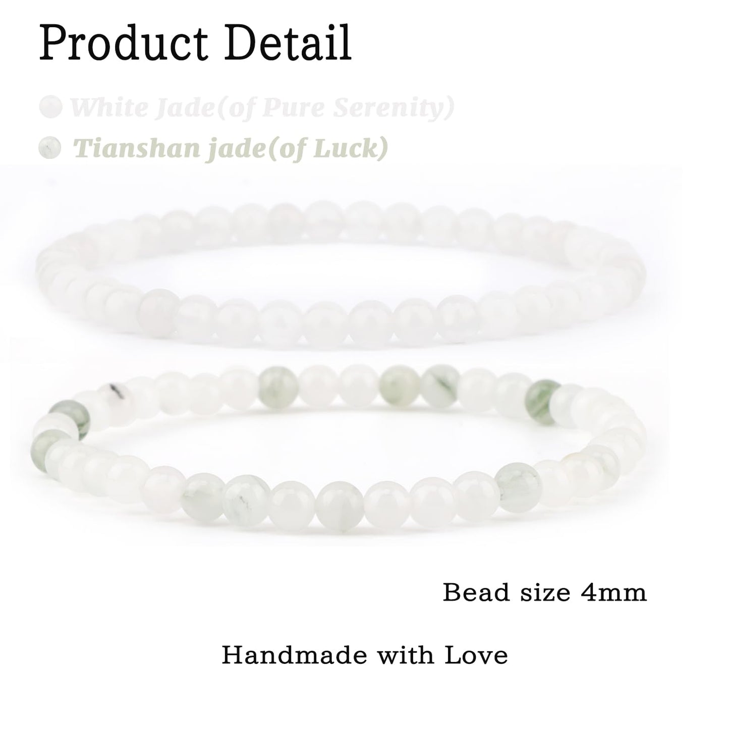 NCB 2-Piece 4mm Natural Crystal Gemstone Stretch Bracelets – ﻿Tianshan Jade, White Jade Handmade Reiki Energy Healing Jewelry for Meditation,Yoga, Unisex