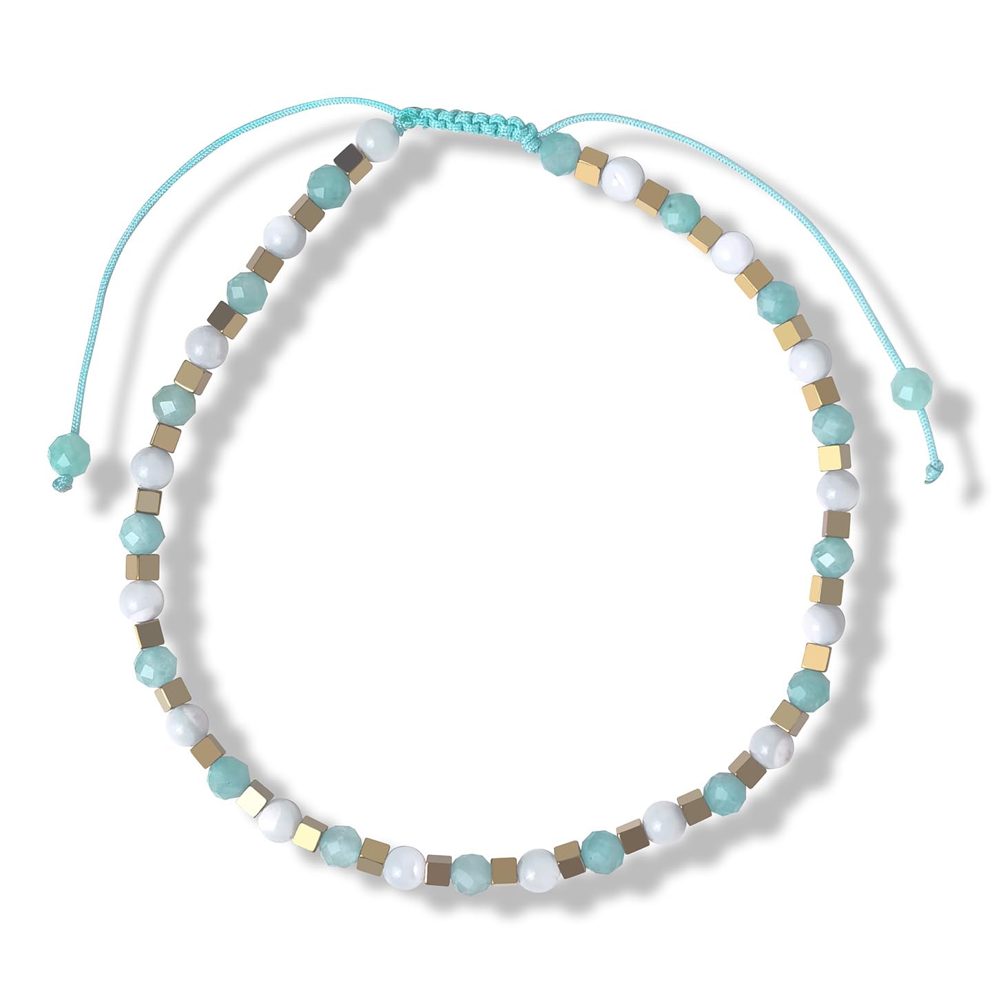 BEADSENER Green Amazonite Adjustable Charming Bracelet for Women, 3mm Natural Shell Gemstone Hematite Stone Beads, Pull String Slider Metal Free Design Waterproof, Gift for Her Daily Wear