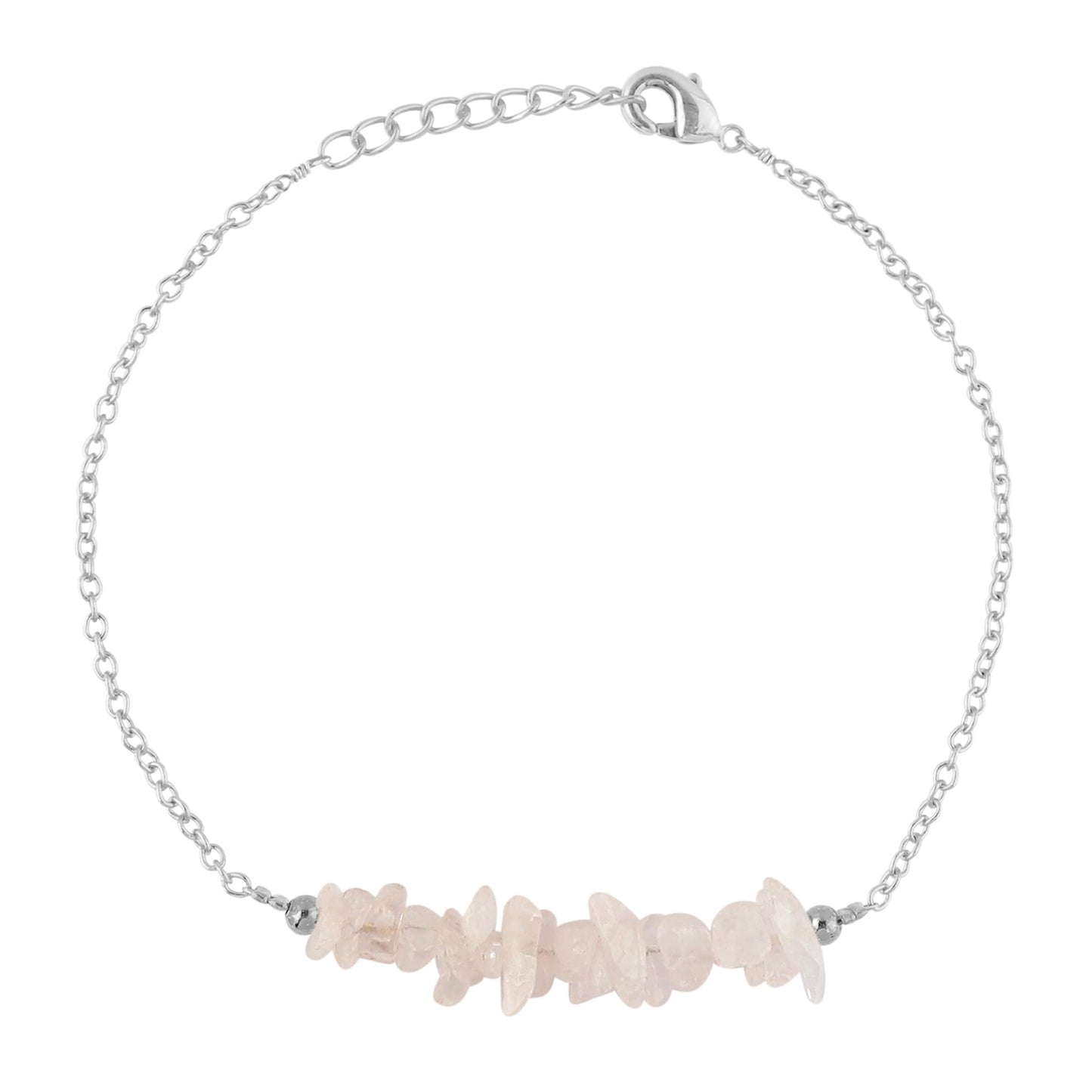 Gemimpression Handmade Rose Quartz Chips Bar Bracelet – Natural Energy Healing Crystals – Silver Plated Adjustable 8 Inch Chain – Christmas Gift