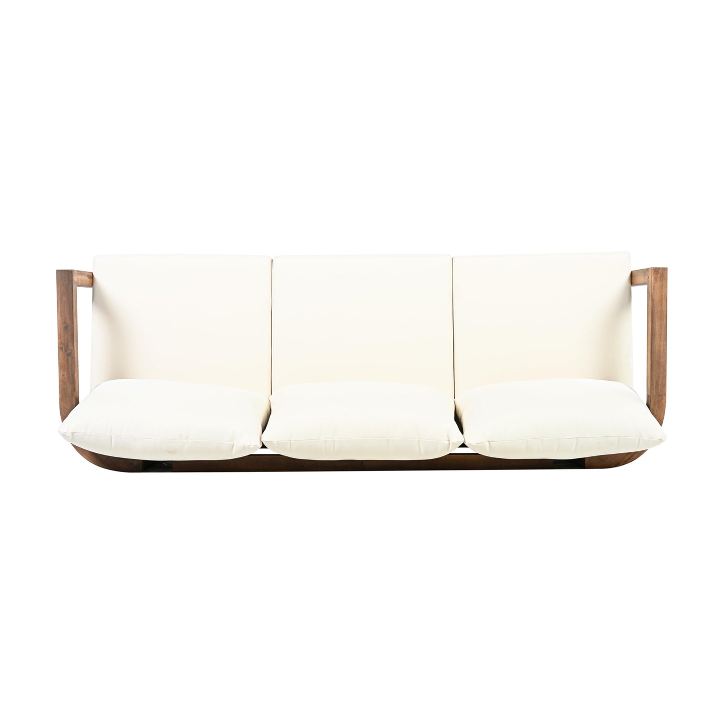 Merax 3 Seater Outdoor Acacia Wood Patio Sofa with Cushions for Porch, Garden, Backyard, Balcony, Brown wash, Beige Cushion