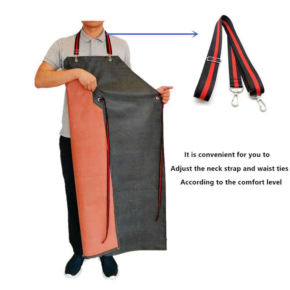 TonLing Thick Rubber Apron, 47.2 x 33.5 Inch Waterproof, Long Chemical Resistant, Adjustable for Dishwashing, Cleaning Fish, Gardening, Lab Work, Butcher and Dog Grooming, Grey