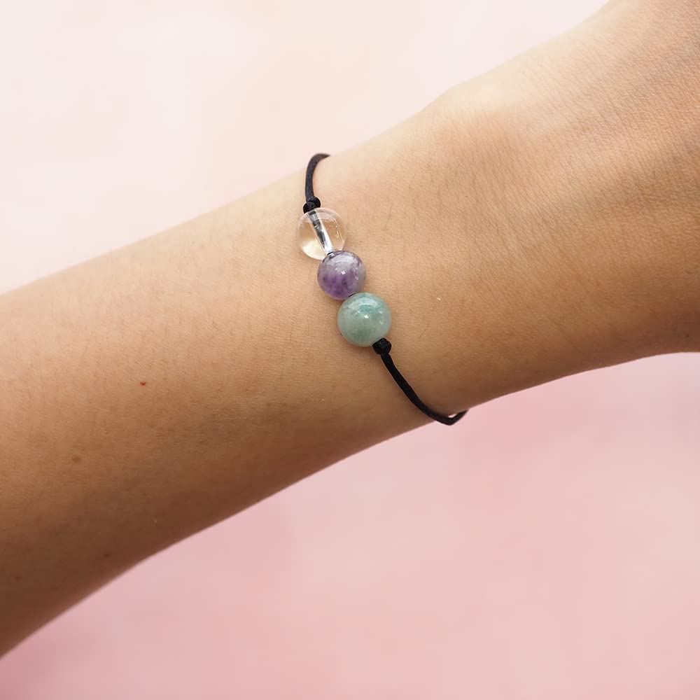 BOHO GARDEN Healing Crystal Bracelet for Emotional Healing - 3 Real Natural Gem Stones - Adjustable, Beaded Bracelets for Men, Women, Teens - 8mm Bead
