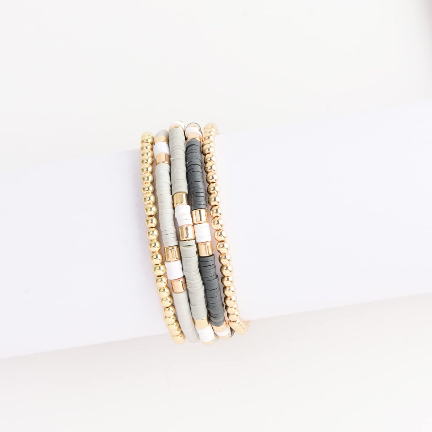 GOOJIDS Surfer Heishi Clay Bead Bracelets for Women Bohemian Stackable Gold Plated Beaded Stretch Bracelets Elastic Layering Friendship Bracelets Set Boho Jewelry