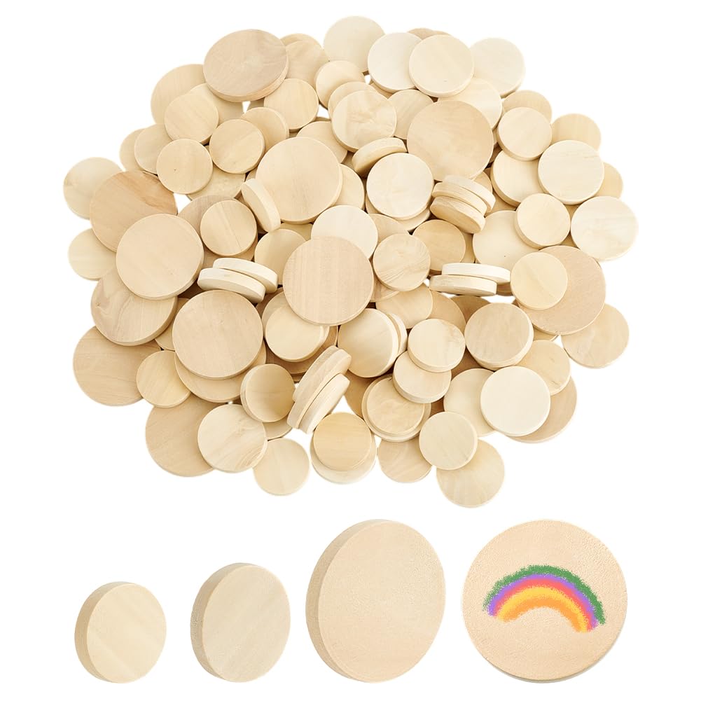 PH PandaHall 150pcs 3 Size Wooden Round Coin Blanks, 1/1.2/1.5inch Natural Wood Slices Unfinished Round Wood Coins Small Wooden Circle Discs for DIY Arts Crafts Jewelry Making Ornaments