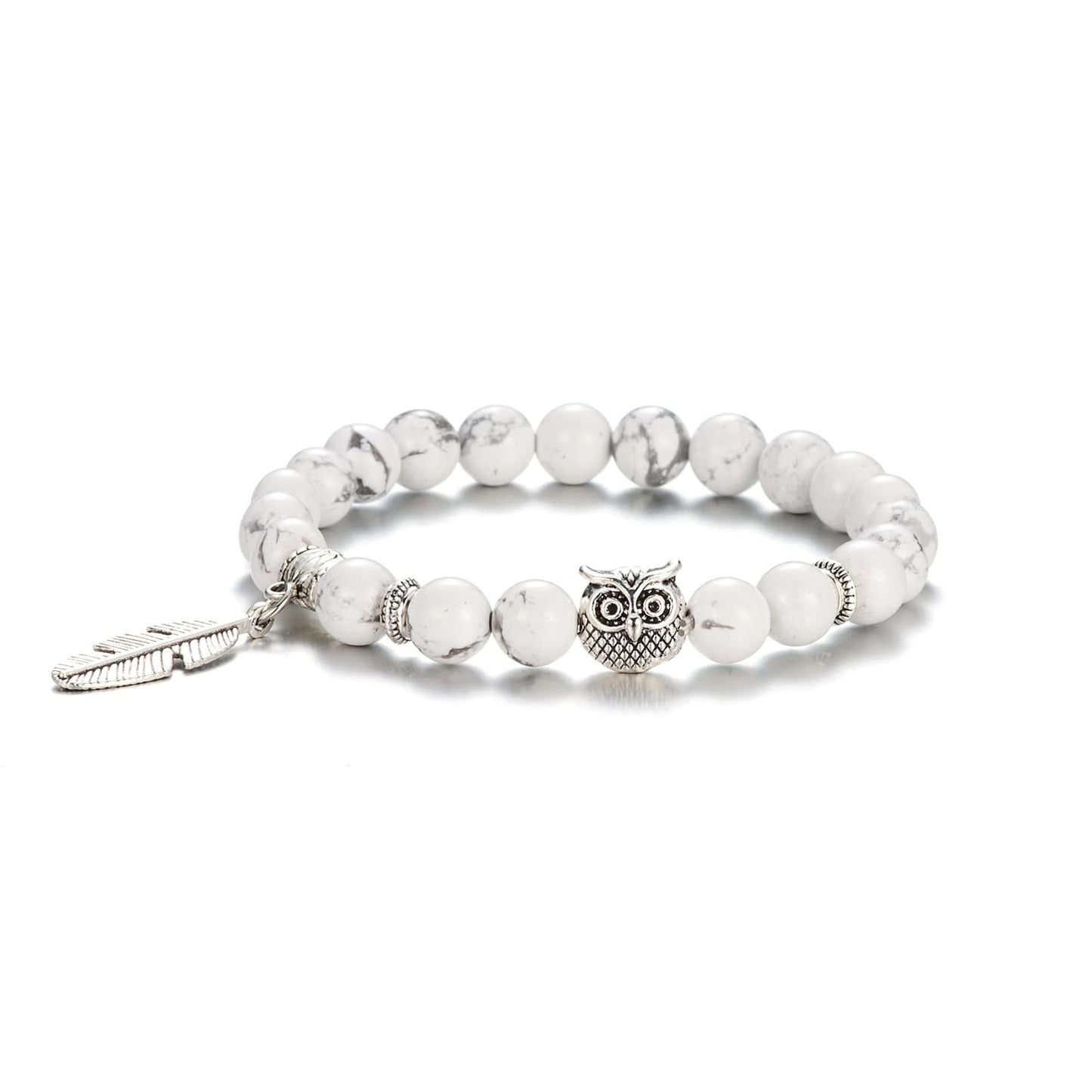 Softones 8mm Beads Owl Bracelets for Women Handmade Natural Stone Owl Gifts for Women Crystals Bracelet for Women Men Spiritual Energy Bracelet