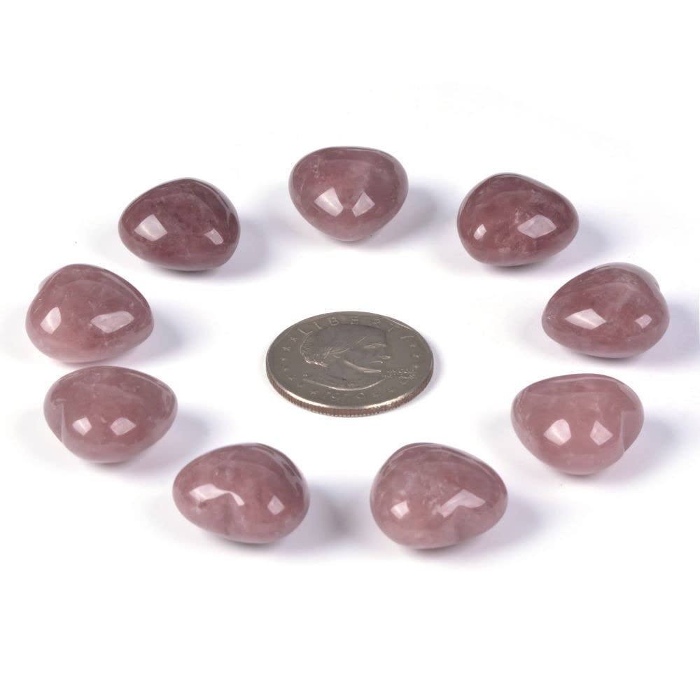 Natural Strawberry Quartz Gemstone Healing Crystal 0.8" Mini Puffy Heart Pocket Stone Iron Gift Box (Pack of 10)