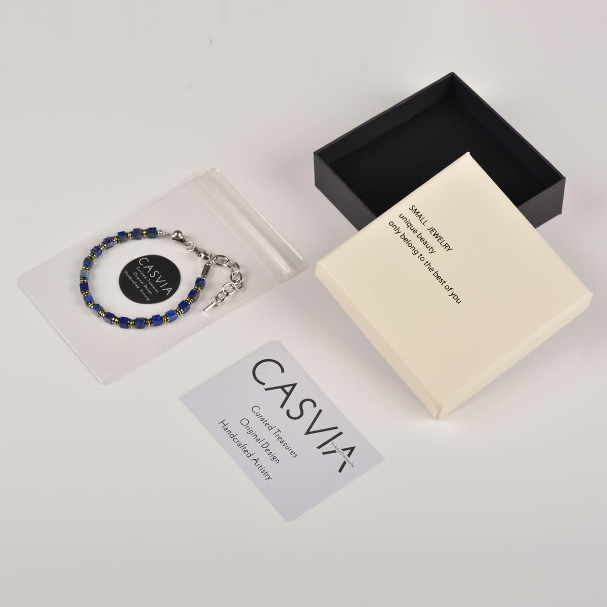 Casvia Handmade Lapis Lazuli Hematite Mens Bracelet, Stainless Steel Dual-Clasp, Adjustable 6.89-8.8 Inch, Spiritual Chakra Symbolism, Birthday Holiday Gift for Dad Husband Boyfriend