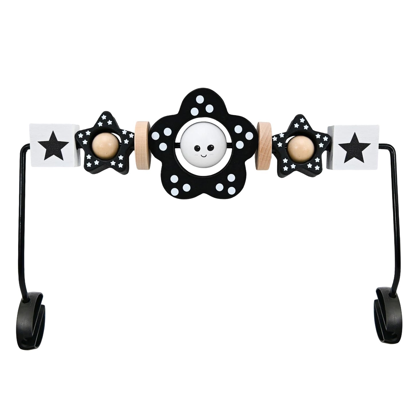 Welgep Wooden Baby Bouncer Toy Bar Attachment, Sensory Toy for Newborn to Toddler Boys Girls, Easy Install & Remove, Baby Bjorn Compatible (Black)