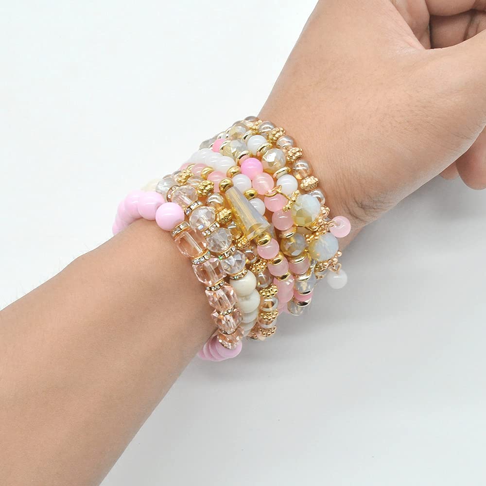 Bohemian Bracelet Sets for Women - 6 Sets Stackable Stretch Bracelets Multi-color Boho Hippie Bracelets Dainty Jewelry (Seed bead bracelet sets)